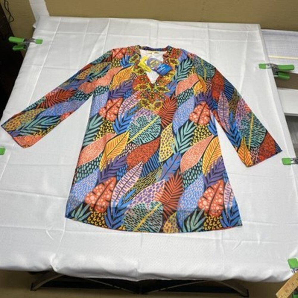 NWT Banana Boat UPF 50+ Protection Colorful Leaf Print Embellished Tunic CoverUp